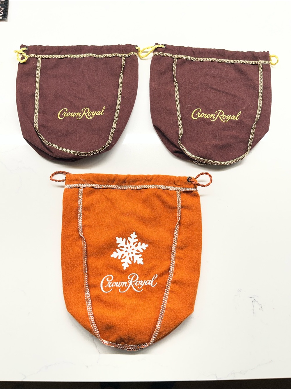 Crown Royal Velvet Drawstring Pouches - Brown & Orange (Set of 3)